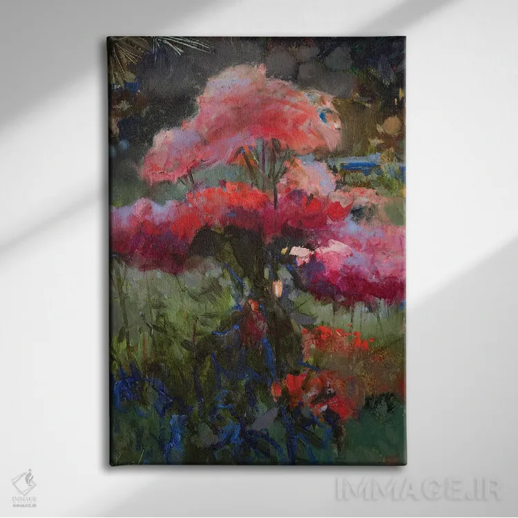 تابلو دکوراتیو اتود رز قرمز اثر خانلار اسدالله یف - نمای روبهرو روی دیوار