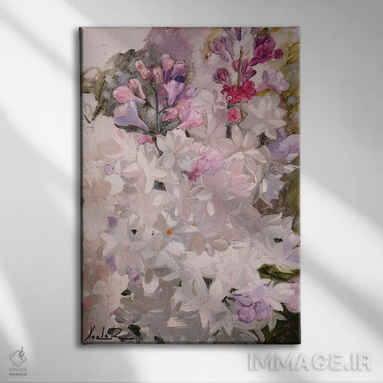 تابلو دکوراتیو یاس بنفش اثر خانلار اسدالله یف - نمای روبهرو روی دیوار