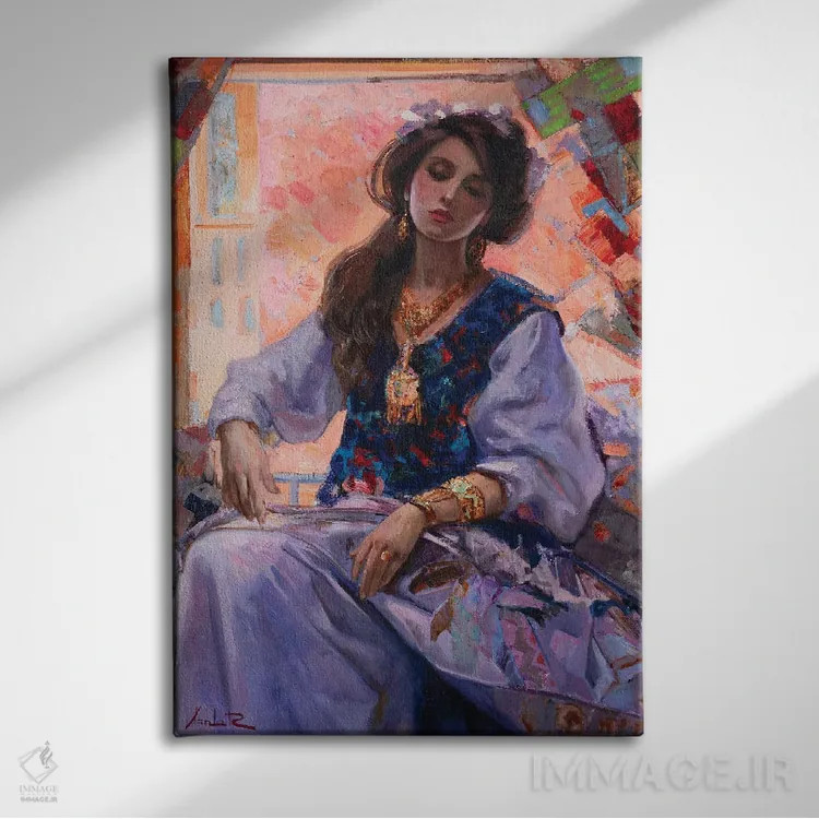 تابلو دکوراتیو دختر شرقی اثر خانلار اسدالله یف - نمای روبهرو روی دیوار