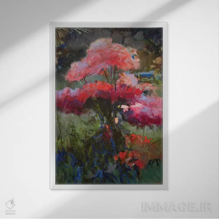 تابلو دکوراتیو اتود رز قرمز اثر خانلار اسدالله یف - نمای قابدار سفید