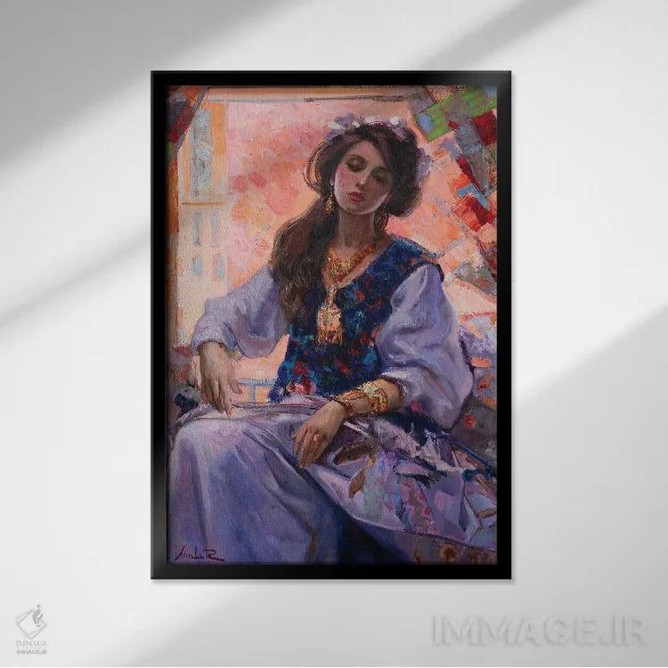 تابلو دکوراتیو دختر شرقی اثر خانلار اسدالله یف - نمای قابدار مشکی