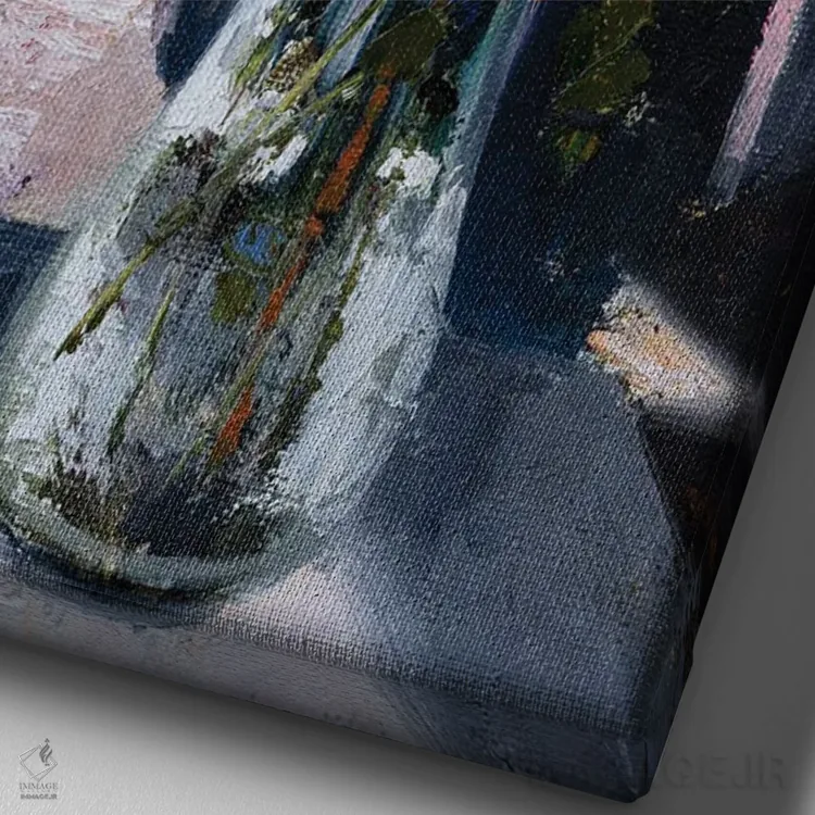 تابلو دکوراتیو گل ها در گلدان اثر خانلار اسدالله یف - نمای نزدیک بافت بوم