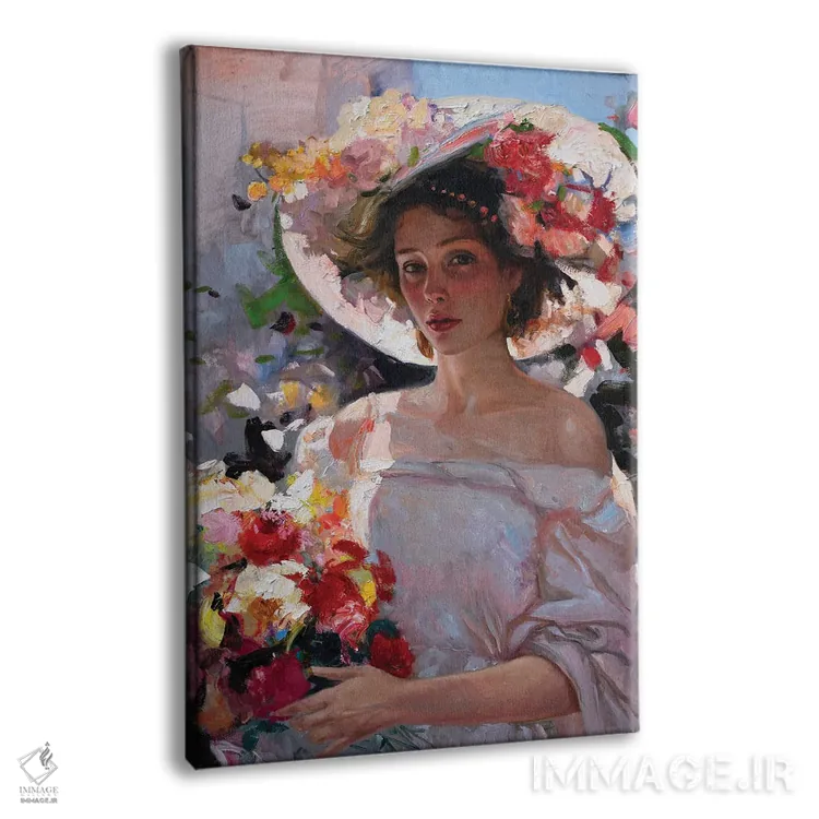 تابلو دکوراتیو زن با گل ها اثر خانلار اسدالله یف - نمای پرسپکتیو محصول