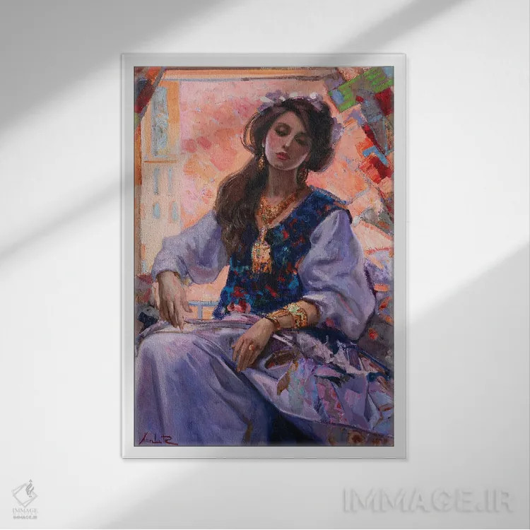 تابلو دکوراتیو دختر شرقی اثر خانلار اسدالله یف - نمای قابدار سفید