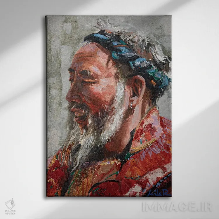 تابلو دکوراتیو پرتره آسیایی اثر خانلار اسدالله یف - نمای روبهرو روی دیوار