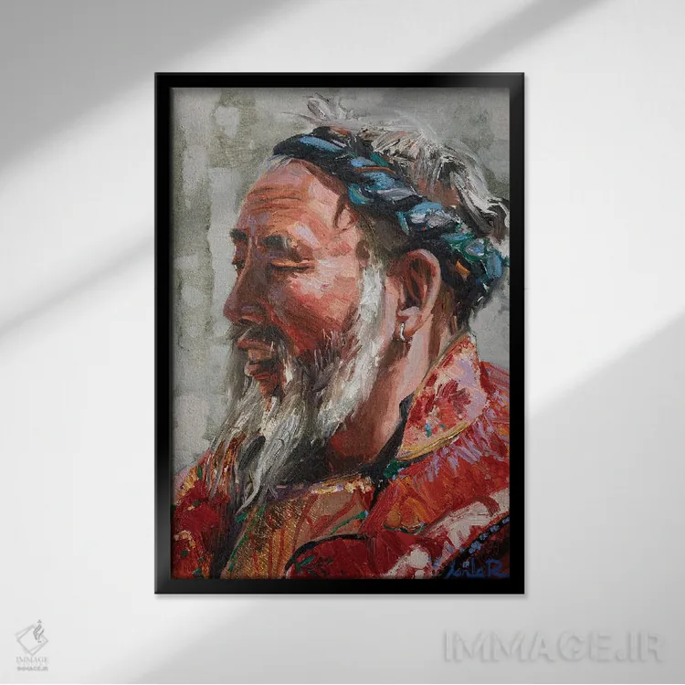 تابلو دکوراتیو پرتره آسیایی اثر خانلار اسدالله یف - نمای قابدار مشکی