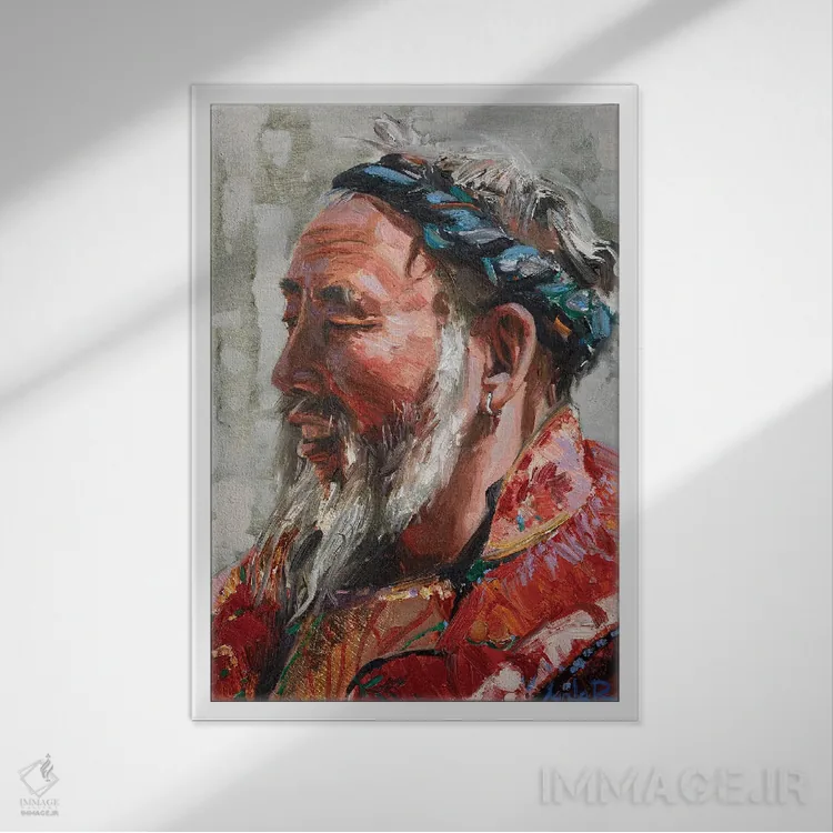 تابلو دکوراتیو پرتره آسیایی اثر خانلار اسدالله یف - نمای قابدار سفید