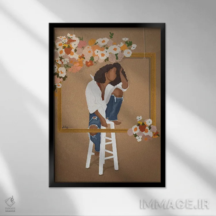 تابلو دکوراتیو با وقار شکوفا شو اثر خیا ای - نمای قابدار مشکی