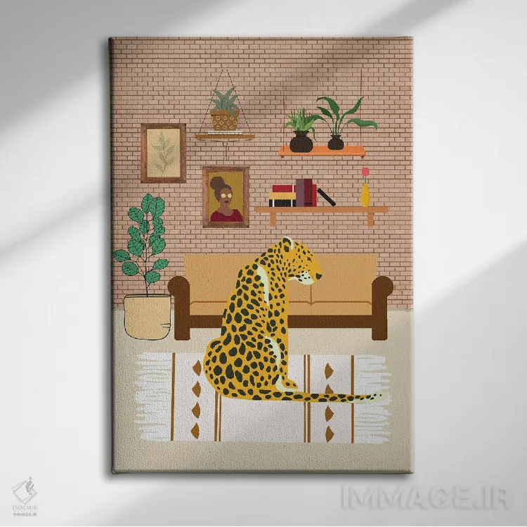 تابلو دکوراتیو دکوراسیون داخلی بوهیمیایی با پلنگ اثر خارین هینز - نمای روبهرو روی دیوار