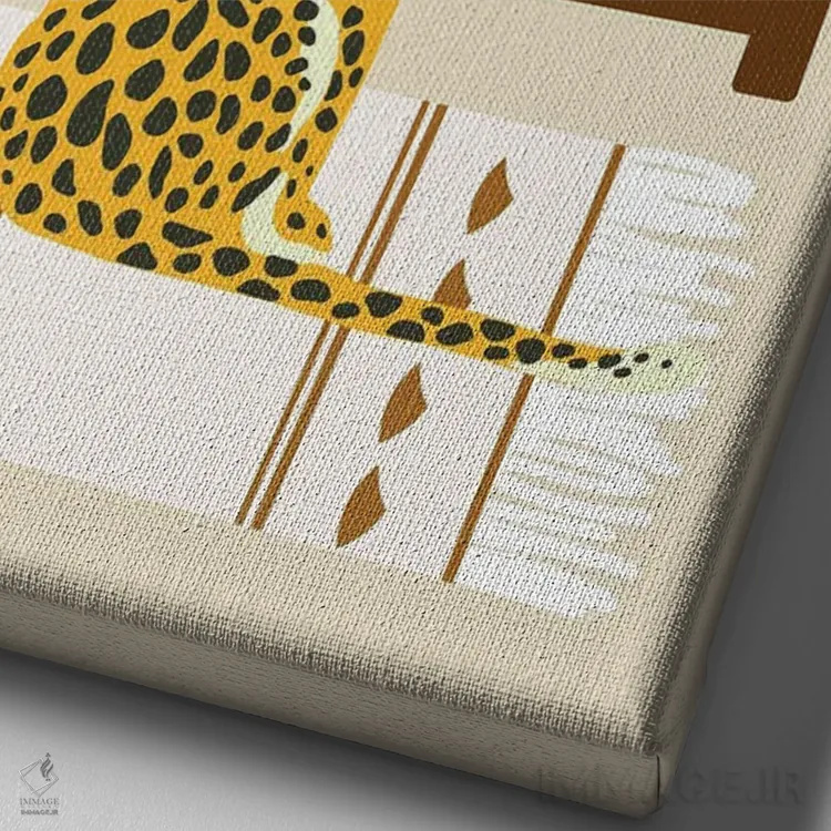 تابلو دکوراتیو دکوراسیون داخلی بوهیمیایی با پلنگ اثر خارین هینز - نمای نزدیک بافت بوم