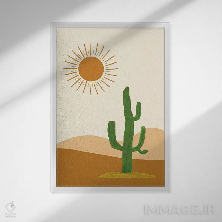 تابلو دکوراتیو منظره کاکتوس در صحرا اثر خارین هینز - نمای قابدار سفید