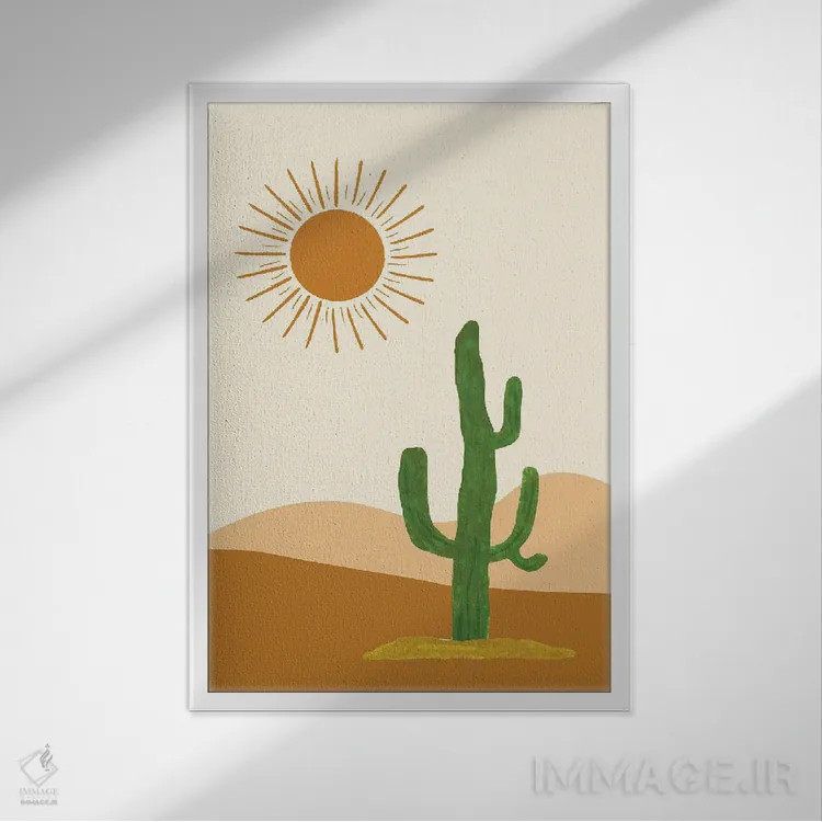 تابلو دکوراتیو منظره کاکتوس در صحرا اثر خارین هینز - نمای قابدار سفید