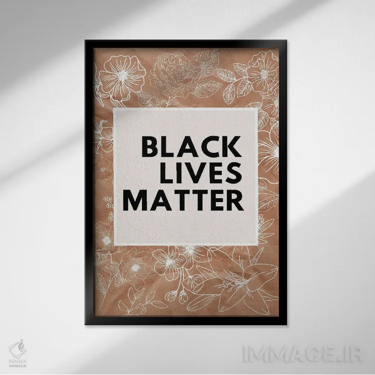 تابلو دکوراتیو زندگی سیاه پوستان مهم است - رنگ مرجانی اثر خارین هینز - نمای قابدار مشکی