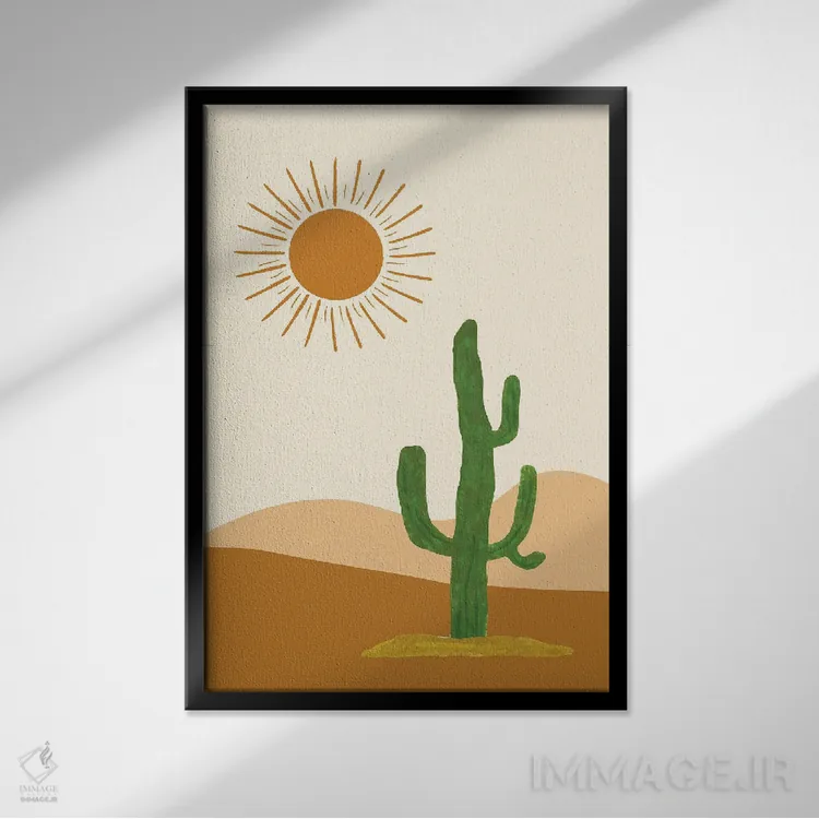 تابلو دکوراتیو منظره کاکتوس در صحرا اثر خارین هینز - نمای قابدار مشکی