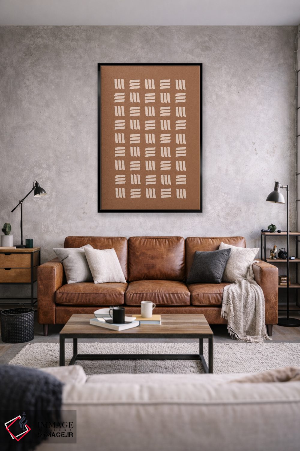 تابلو انتزاعی پارچه گلی آفریقایی با رنگ های زمینی اثر خارین هینز - D1B