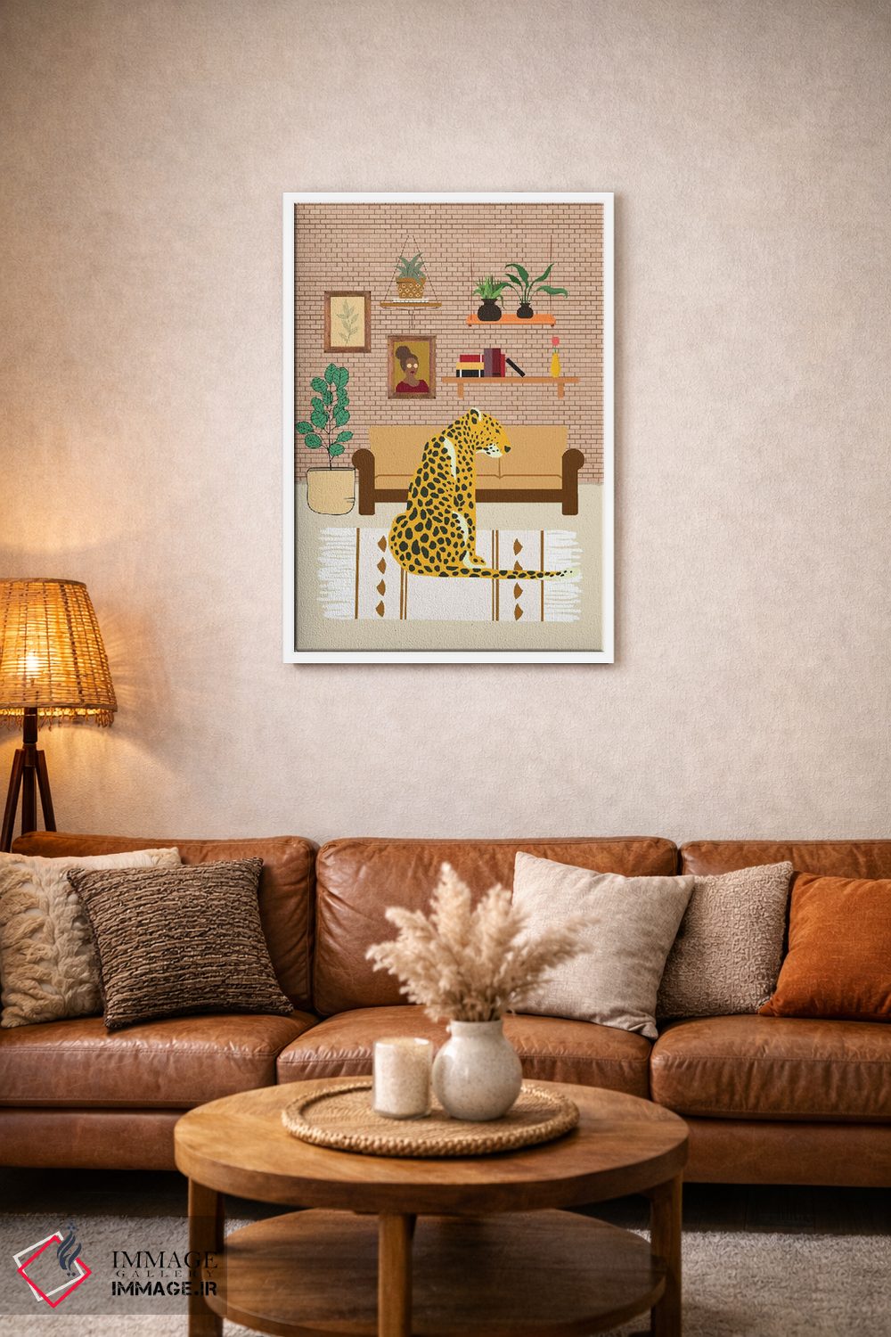 تابلو دکوراتیو دکوراسیون داخلی بوهیمیایی با پلنگ اثر خارین هینز - D2W