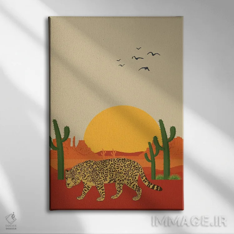 تابلو دکوراتیو یوزپلنگ در صحرای ساهارا اثر خارین هینز - نمای روبهرو روی دیوار