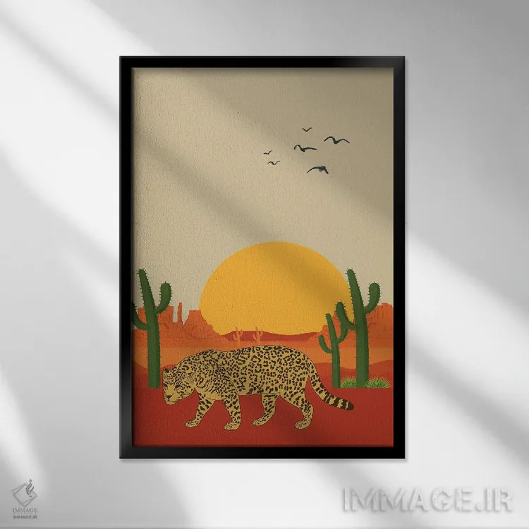 تابلو دکوراتیو یوزپلنگ در صحرای ساهارا اثر خارین هینز - نمای قابدار مشکی