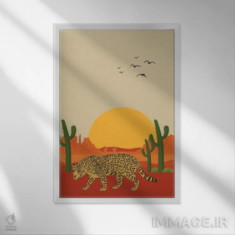 تابلو دکوراتیو یوزپلنگ در صحرای ساهارا اثر خارین هینز - نمای قابدار سفید