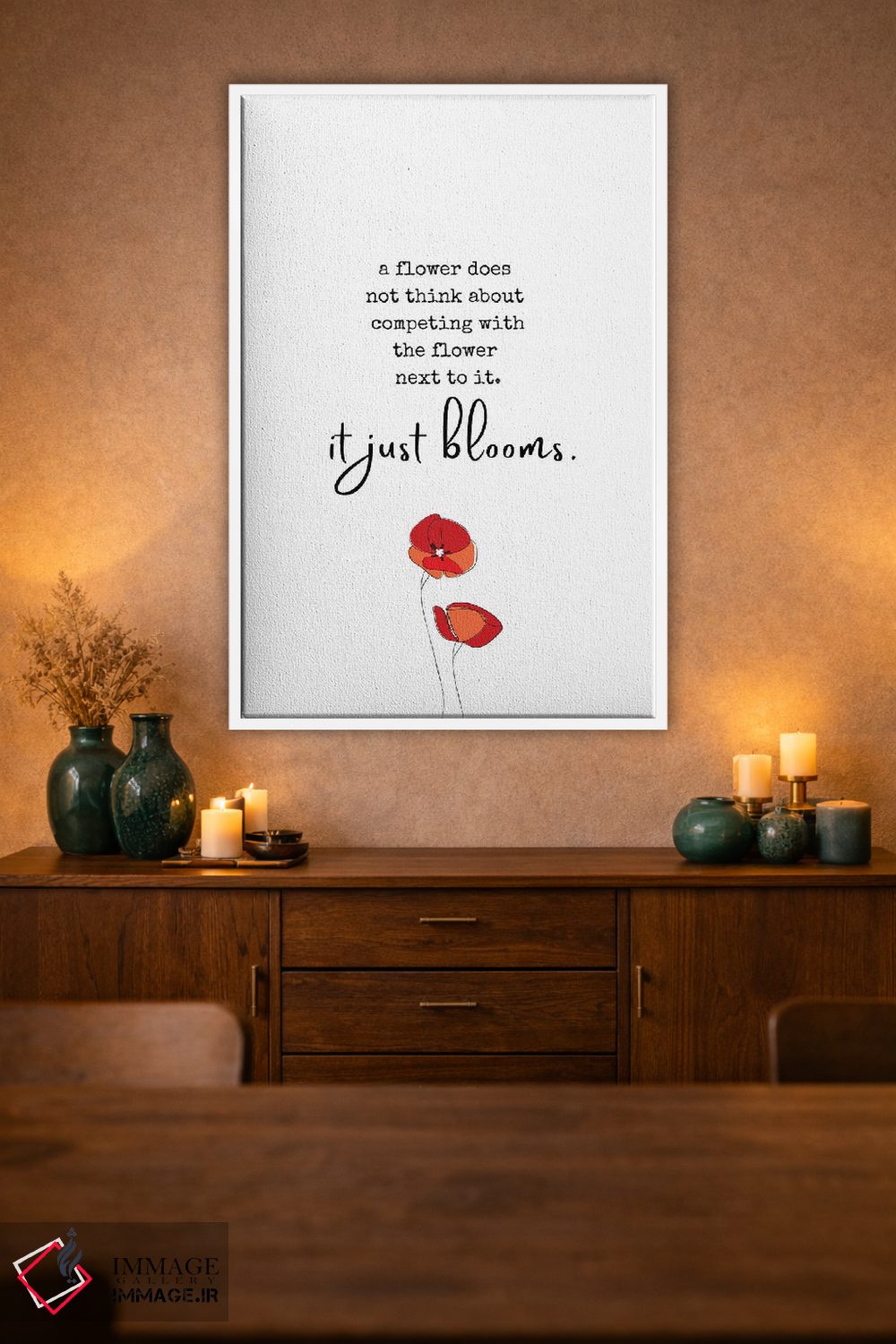 تابلو دکوراتیو نقل قول انگیزشی با گل شقایق اثر خارین هینز - D1W