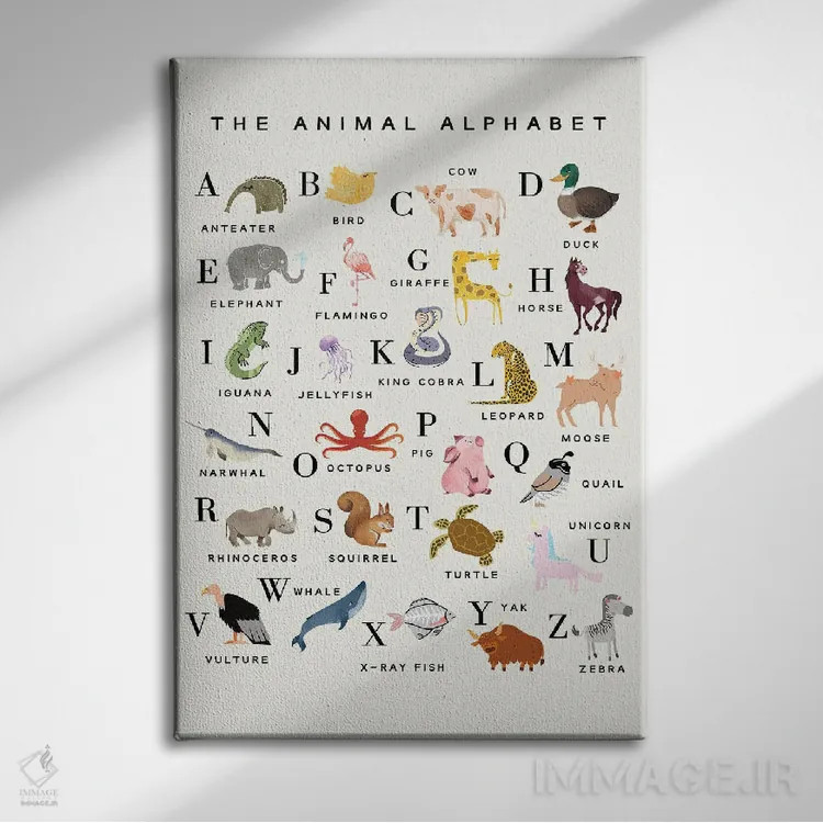 تابلو دکوراتیو الفبای حیوانات اثر خارین هینز - نمای روبهرو روی دیوار