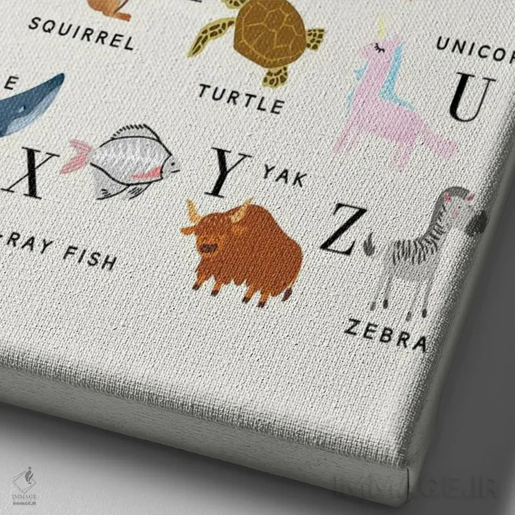 تابلو دکوراتیو الفبای حیوانات اثر خارین هینز - نمای نزدیک بافت بوم