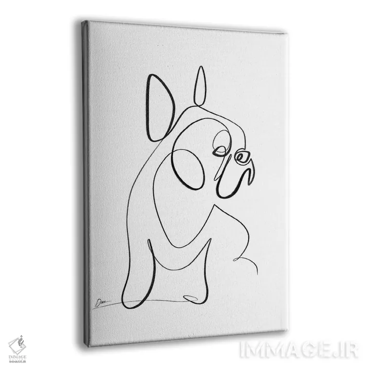تابلو مینیمال بولداگ فرانسوی با یک خط اثر باور کی - نمای پرسپکتیو محصول