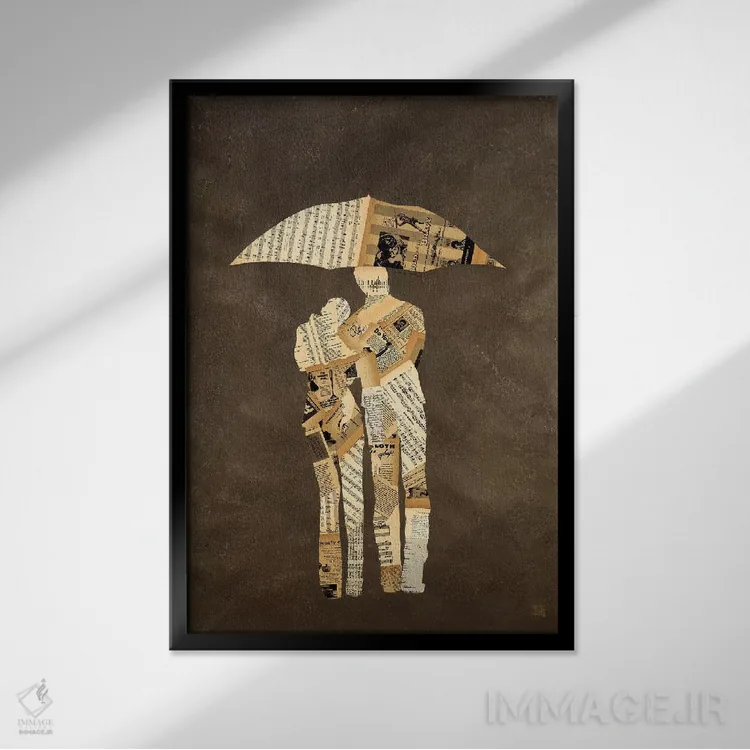 تابلو دکوراتیو پیاده روی زیر باران اثر کلسی هوchstatter - نمای قابدار مشکی