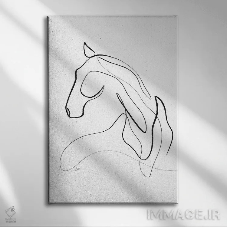 تابلو مینیمال اسب شماره ۱۳ / اسب با یک خط اثر باور کی - نمای روبهرو روی دیوار