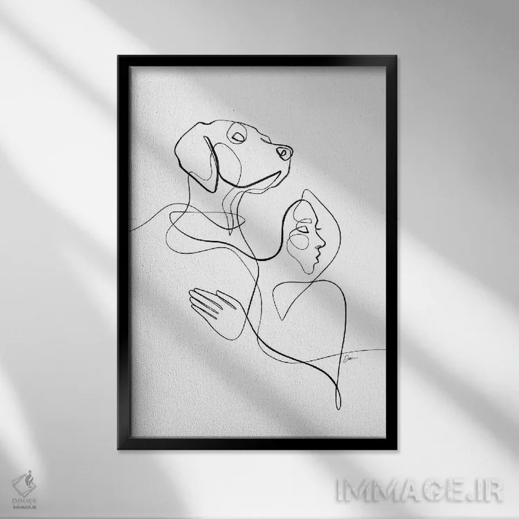 تابلو مینیمال ارج نهادن به پیوند شماره ۵ / سگ و زن اثر باور کی - نمای قابدار مشکی