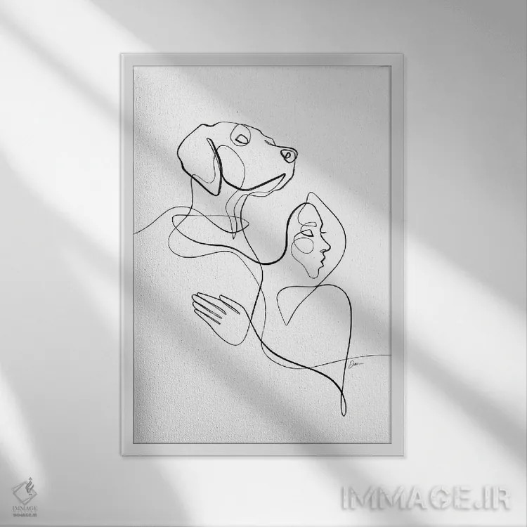 تابلو مینیمال ارج نهادن به پیوند شماره ۵ / سگ و زن اثر باور کی - نمای قابدار سفید