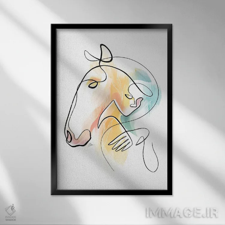 تابلو مینیمال اسب شماره ۱۵ / هنر اسب اثر باور کی - نمای قابدار مشکی