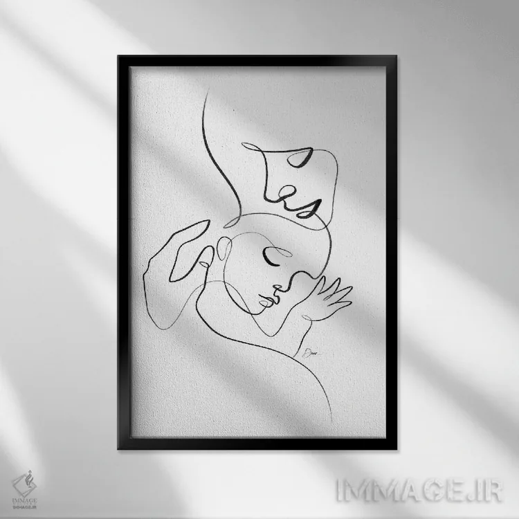 تابلو مینیمال طراحی یک خطی نوزاد در اتاق کودک اثر باور کی - نمای قابدار مشکی