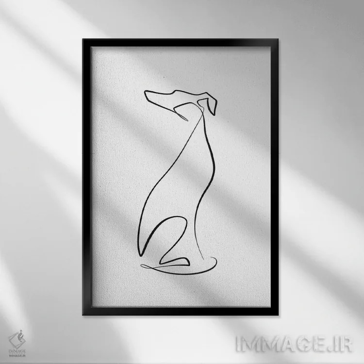 تابلو مینیمال سگ گریهاند اثر باور کی - نمای قابدار مشکی