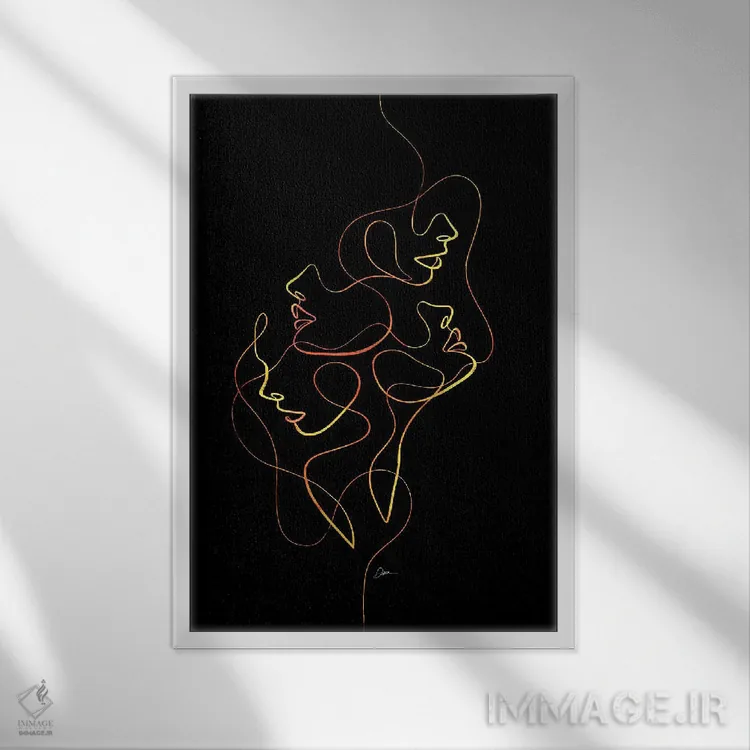 تابلو مینیمال چهره های زنانه با یک خط اثر باور کی - نمای قابدار سفید