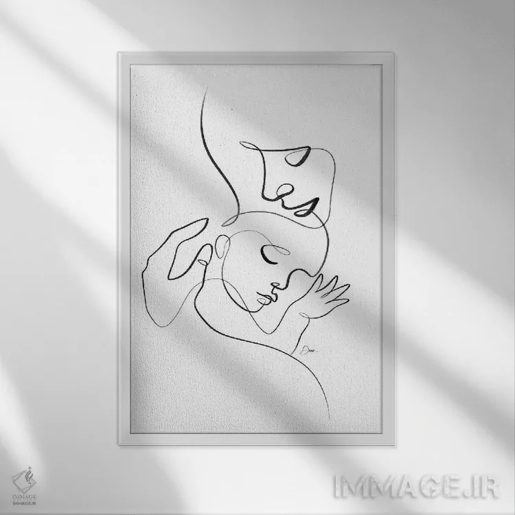 تابلو مینیمال طراحی یک خطی نوزاد در اتاق کودک اثر باور کی - نمای قابدار سفید