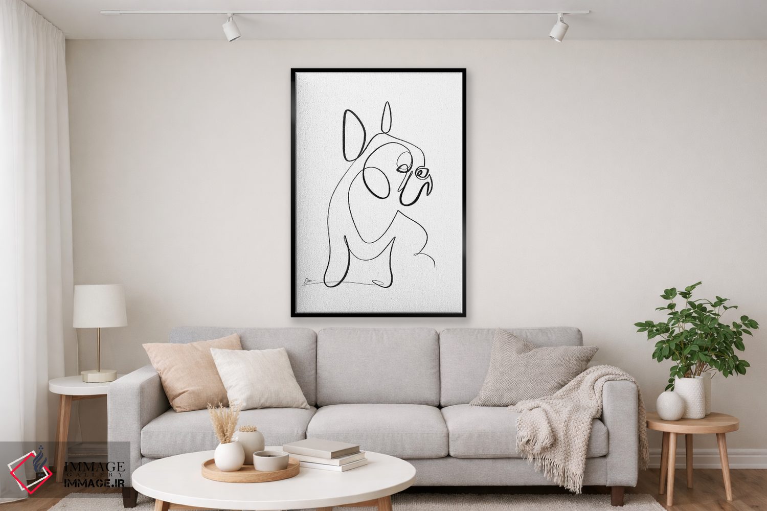 تابلو مینیمال بولداگ فرانسوی با یک خط اثر باور کی - D2B