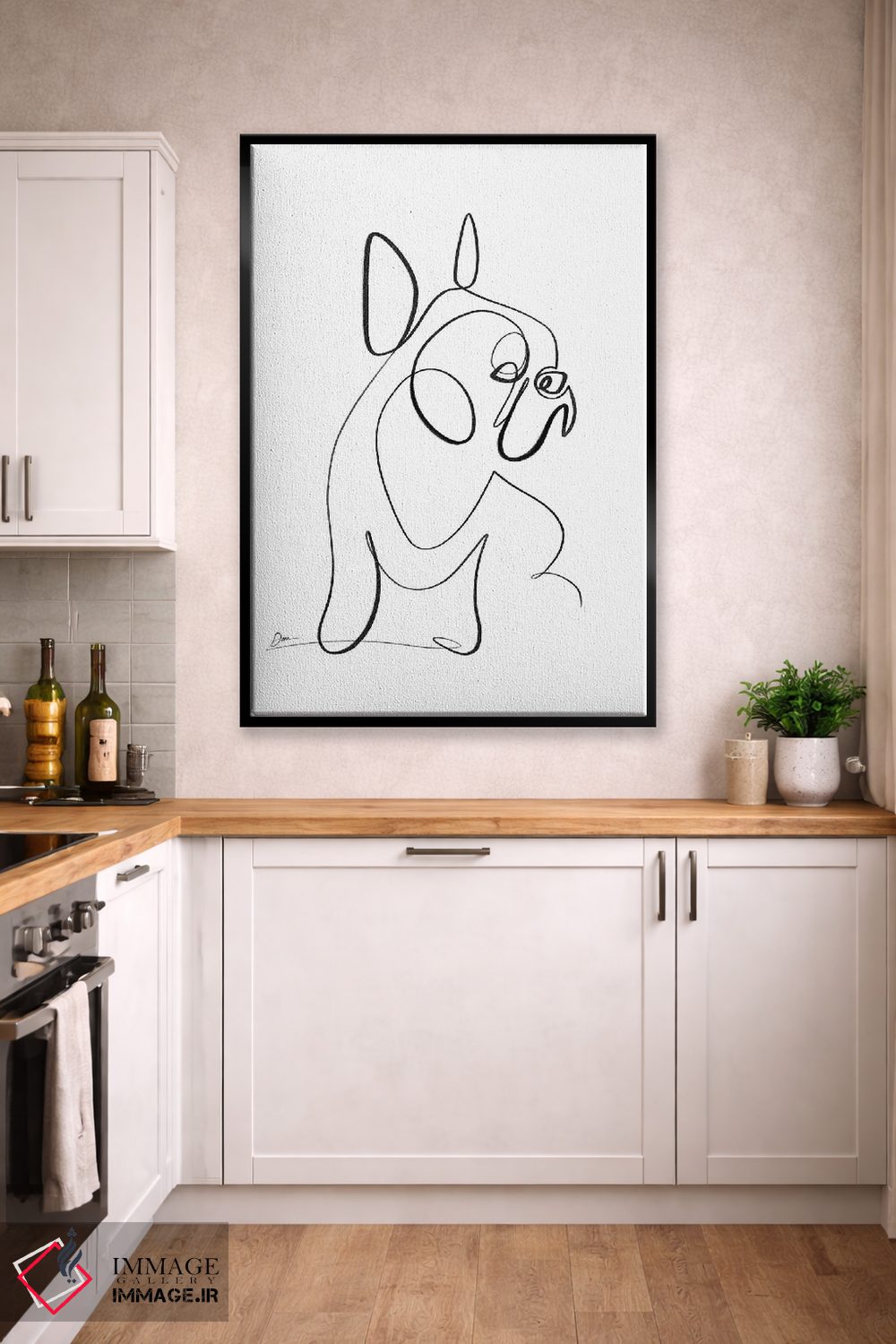تابلو مینیمال بولداگ فرانسوی با یک خط اثر باور کی - D4B