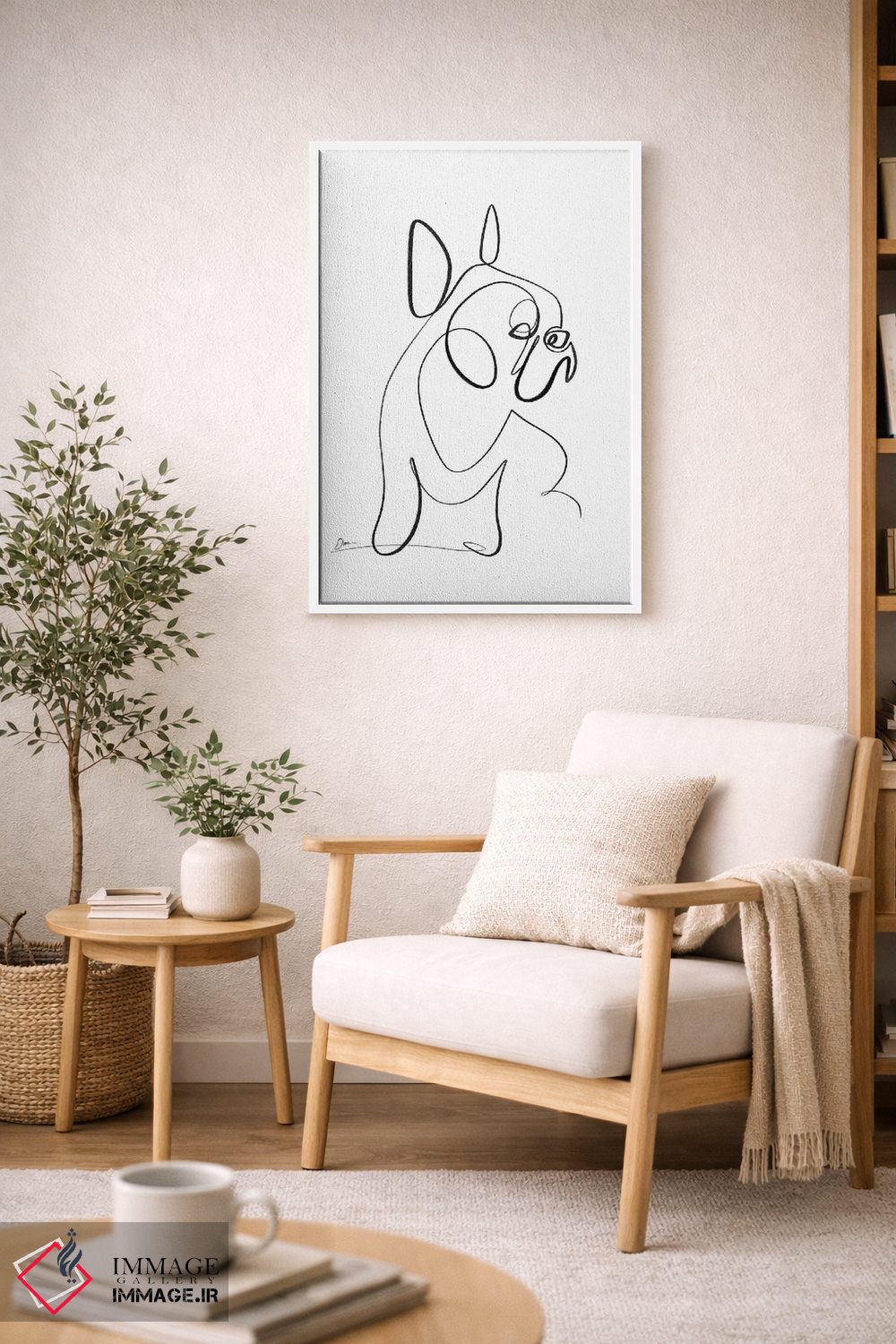 تابلو مینیمال بولداگ فرانسوی با یک خط اثر باور کی - D6W