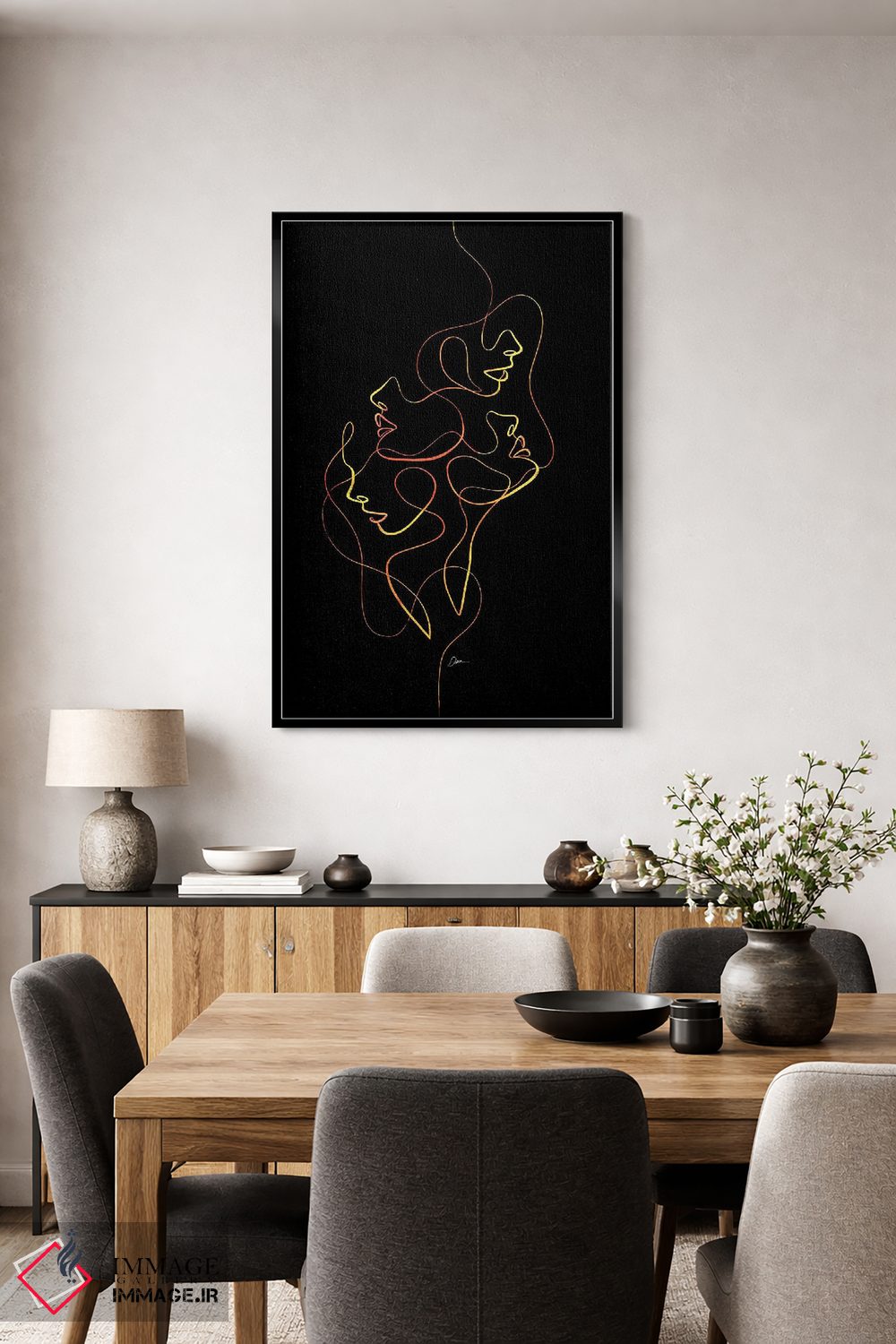 تابلو مینیمال چهره های زنانه با یک خط اثر باور کی - D4B