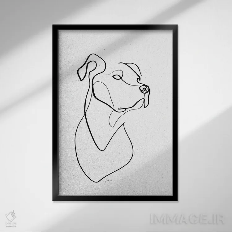 تابلو مینیمال پیتبول با یک خط اثر باور کی - نمای قابدار مشکی