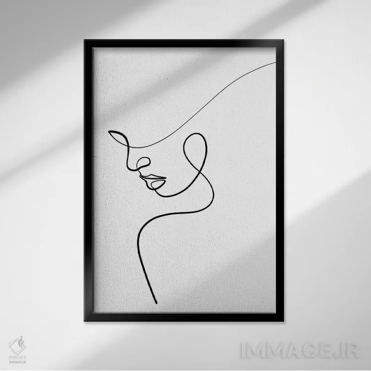 تابلو مینیمال زن با یک خط اثر باور کی - نمای قابدار مشکی