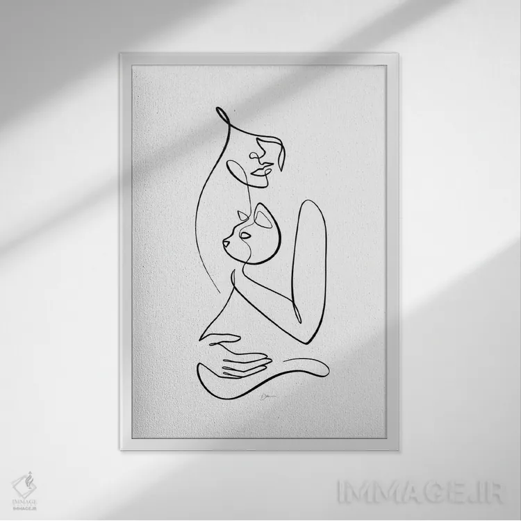 تابلو مینیمال بانوی گربه شماره ۱ اثر باور کی - نمای قابدار سفید