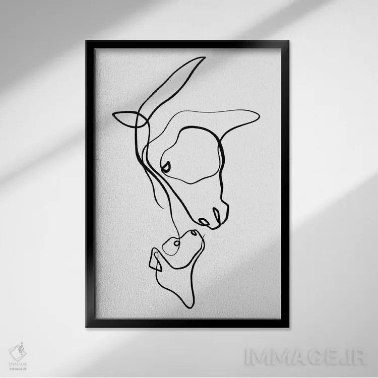 تابلو مینیمال اسب و سگ اثر باور کی - نمای قابدار مشکی