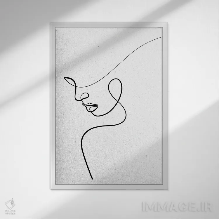 تابلو مینیمال زن با یک خط اثر باور کی - نمای قابدار سفید
