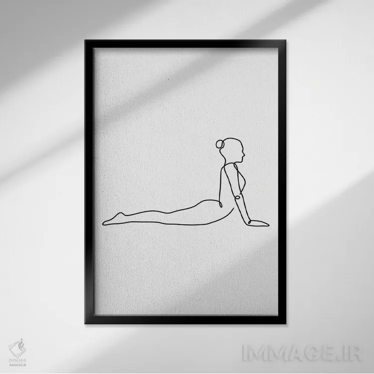 تابلو مینیمال ژست کبری یوگا اثر باور کی - نمای قابدار مشکی