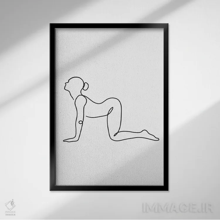 تابلو مینیمال ژست گاو یوگا اثر باور کی - نمای قابدار مشکی