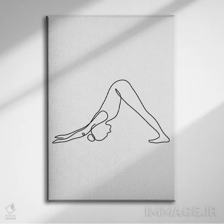 تابلو مینیمال ژست سگ سرپایین یوگا اثر باور کی - نمای روبهرو روی دیوار