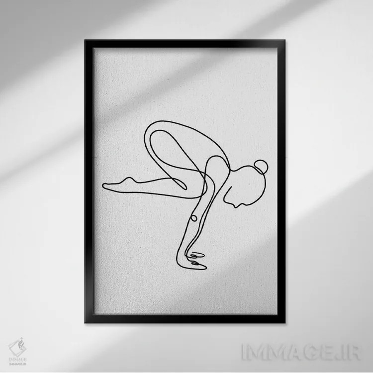 تابلو مینیمال ژست درنا یوگا اثر باور کی - نمای قابدار مشکی