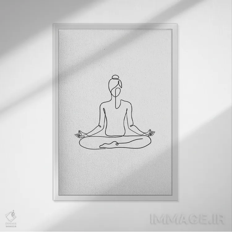 تابلو مینیمال ژست ناماسته یوگا اثر باور کی - نمای قابدار سفید
